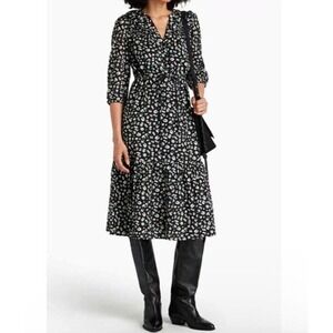Ba&sh Midi Dress  Black Bowie Floral Cotton Ruffle Balloon Sleeves Sz Medium